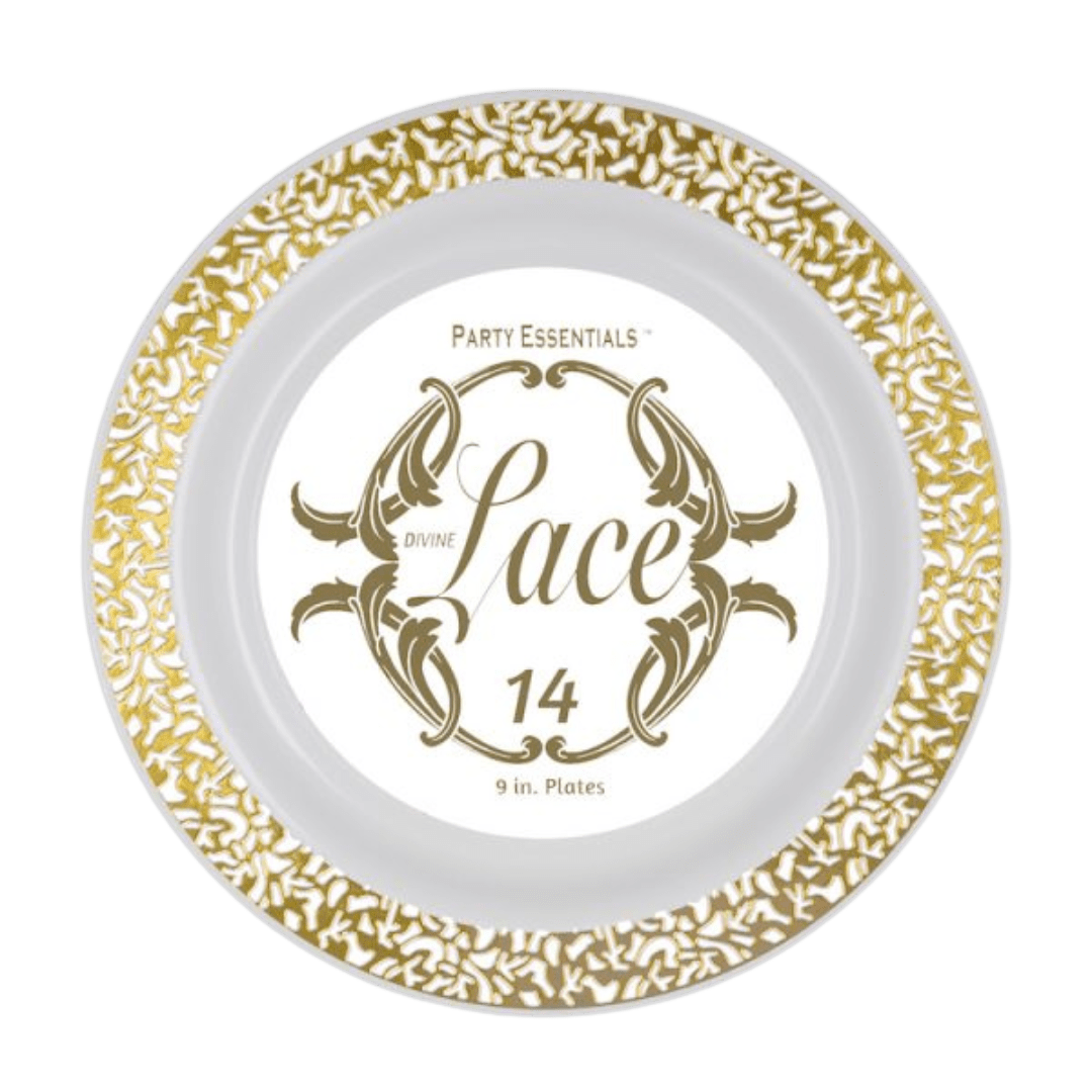 9" White Lace Plates with Gold Edge - Stratosphere Distribution