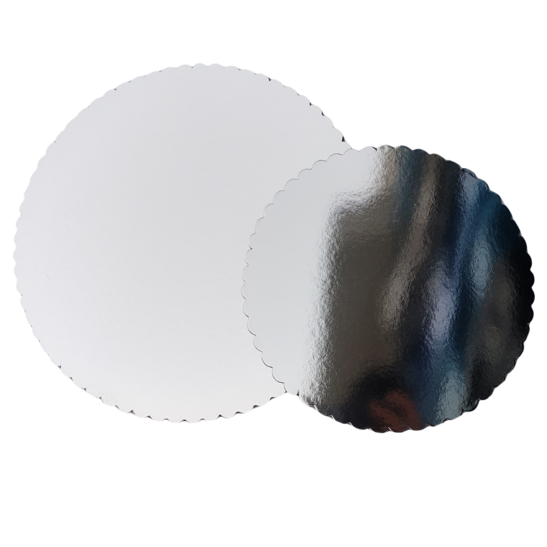 9" Round Silver Cake Board - Laminated Solid Pressboard