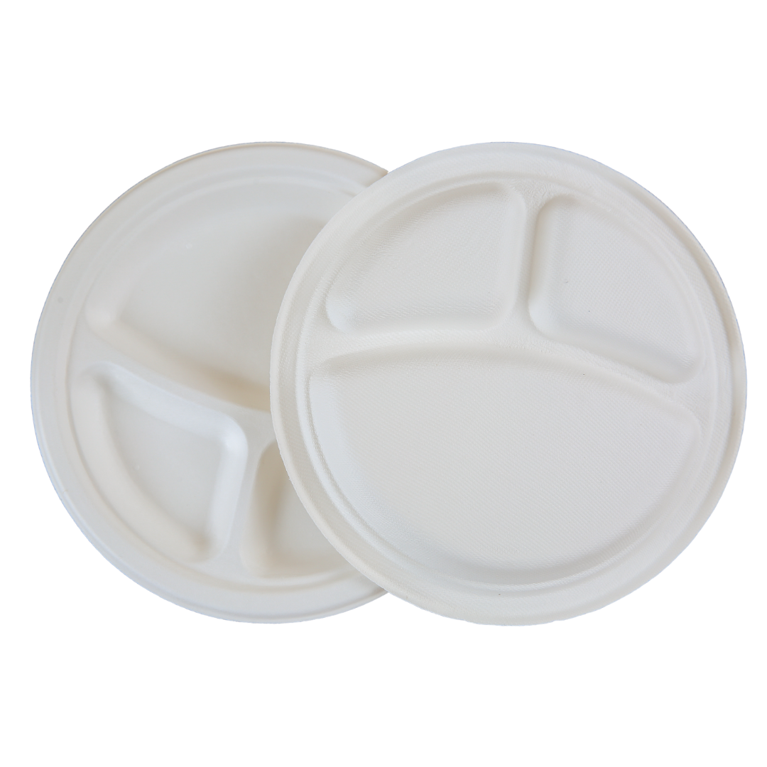 9" Round Sugarcane Plate - 3-Comp.