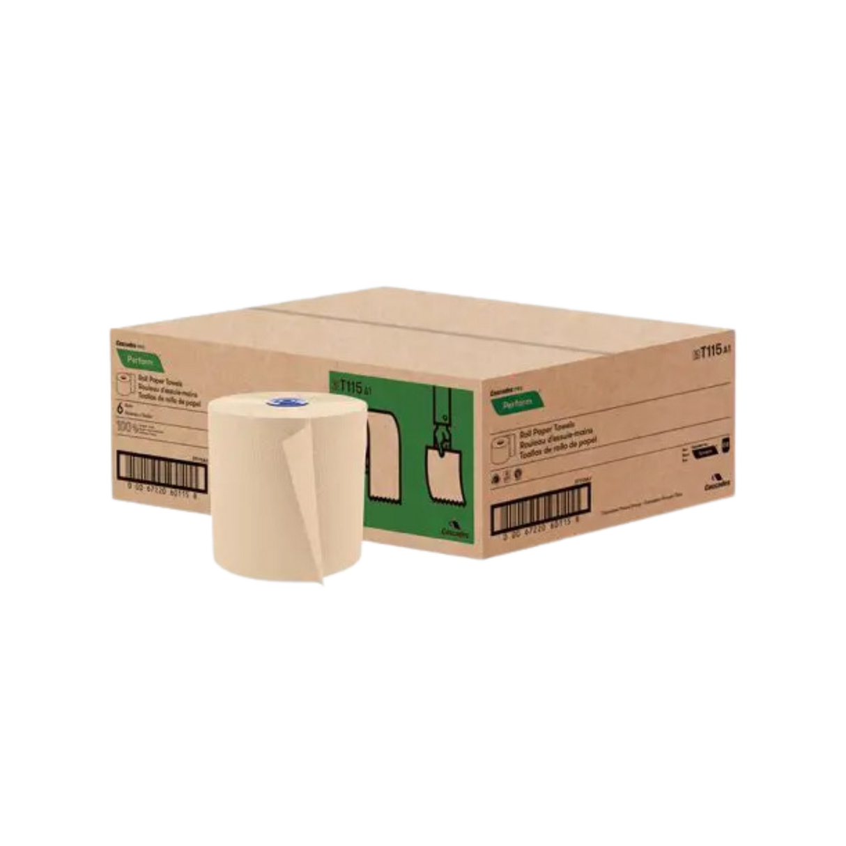 7.5" x 775' Kraft Hand Towel Rolls - 6 Rolls