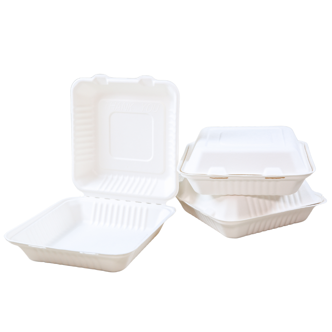 9" x 9" x 3" Sugarcane Take-Out Container - 1-Comp.