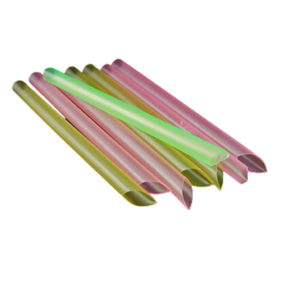 8" Unwrapped Neon Coloured Bubble Tea Straws