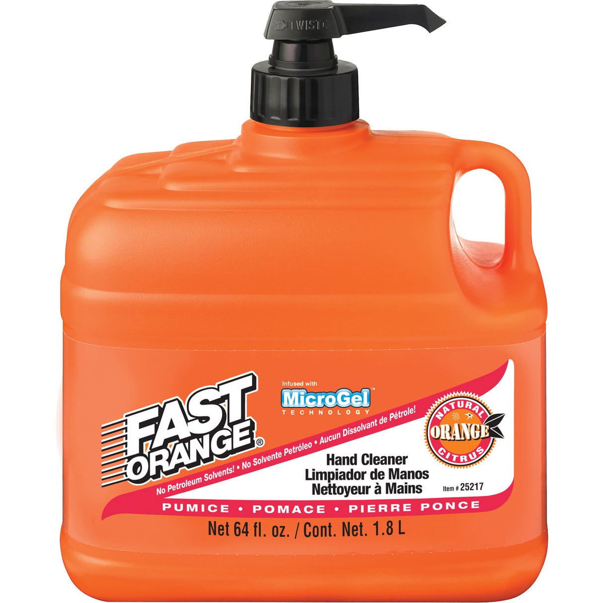 Hand Cleaner, Pumice, 1.89 L, Pump Bottle, Orange