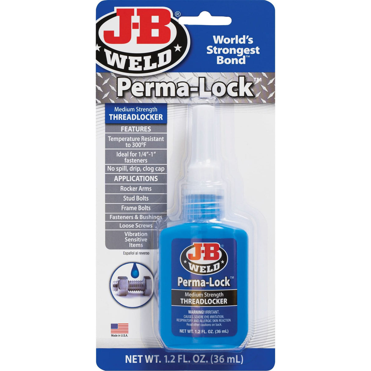 Perma-Lock Threadlocker, Blue, Medium, 36 ml, Bottle