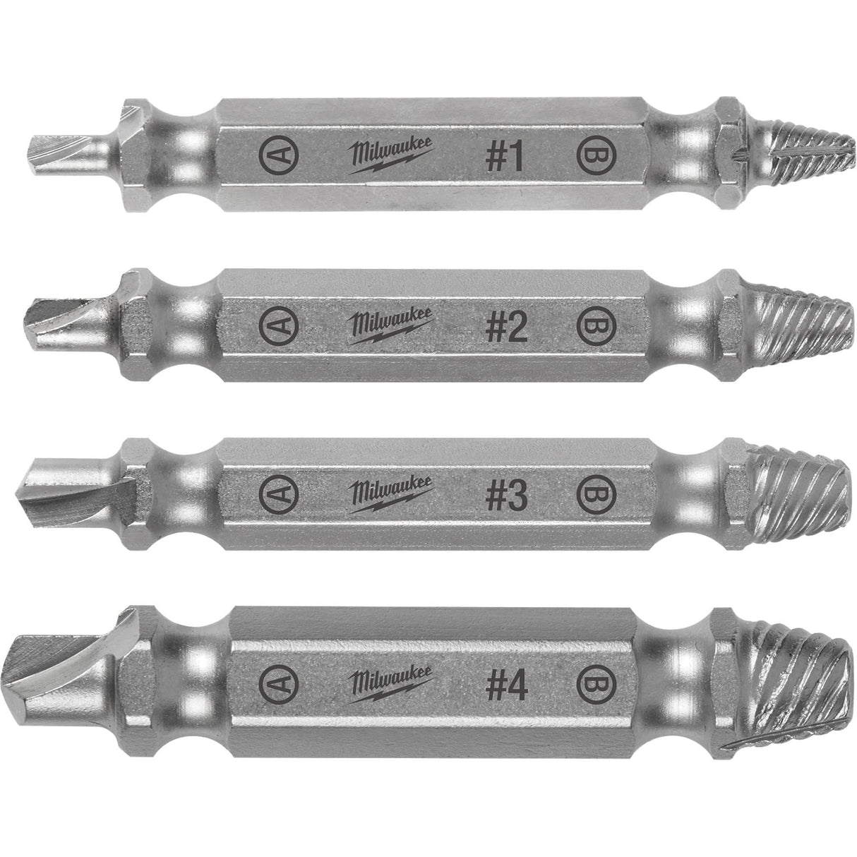 Screw Extractor Set, High Speed Steel, 4 Pieces
