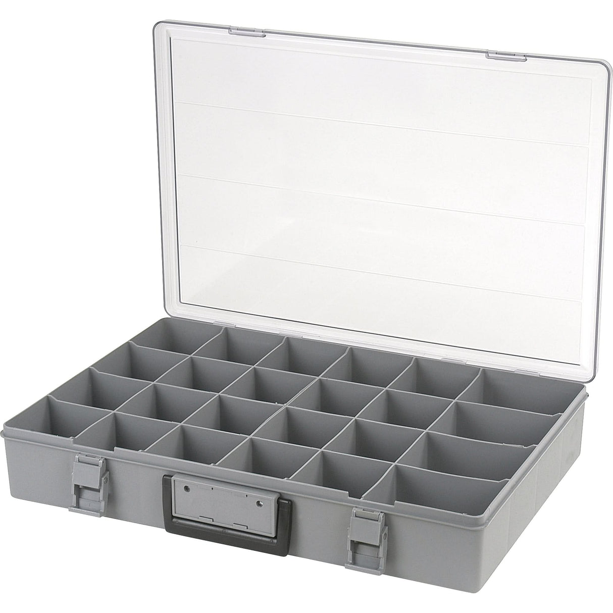Compartment Case, Plastic, 24 Slots, 18-1/2" W x 13" D x 3" H, Grey