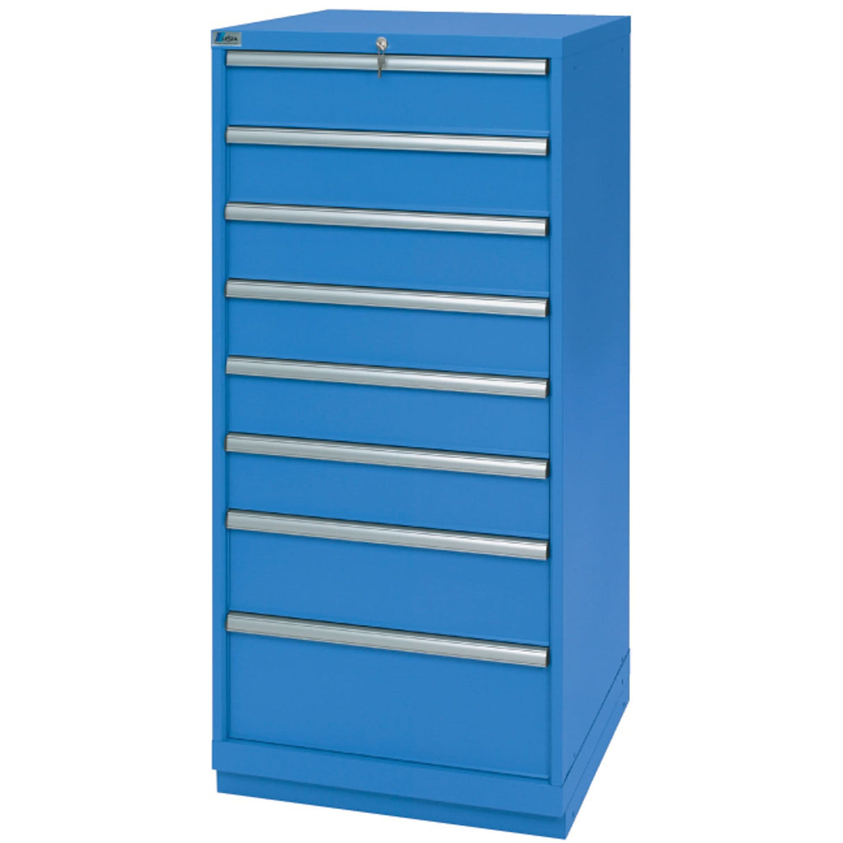 Drawer Cabinets, 8 Drawers, 28-1/4" W x 28-1/2" D x 59-1/2" H, Bright blue