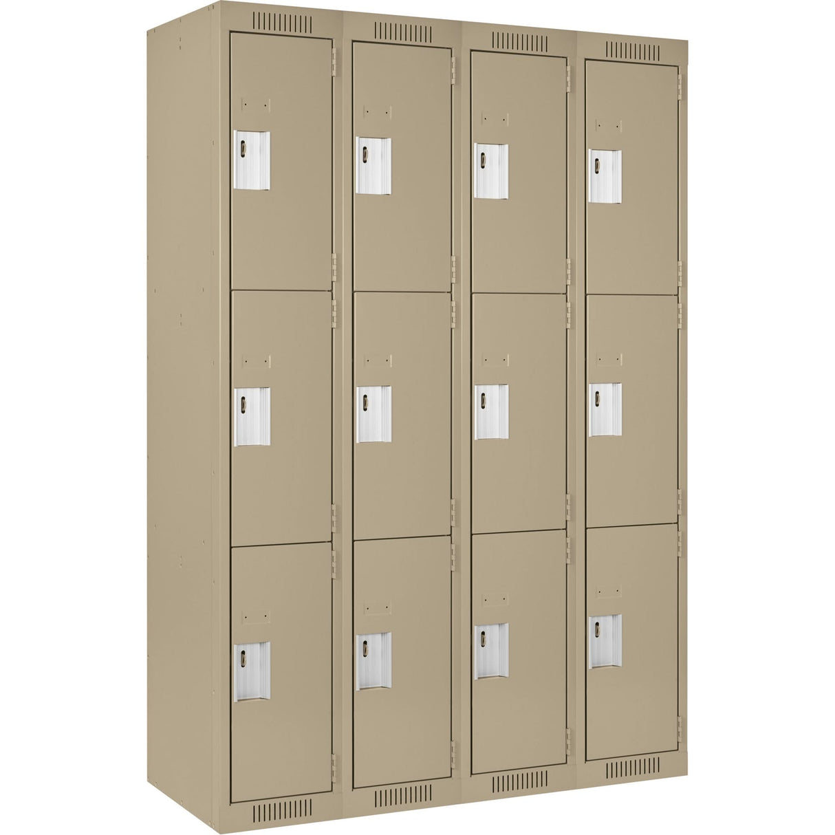 Clean Line™ Lockers, 3 -tier, Bank of 4, 48" x 15" x 72", Steel, Beige, Rivet (Assembled)