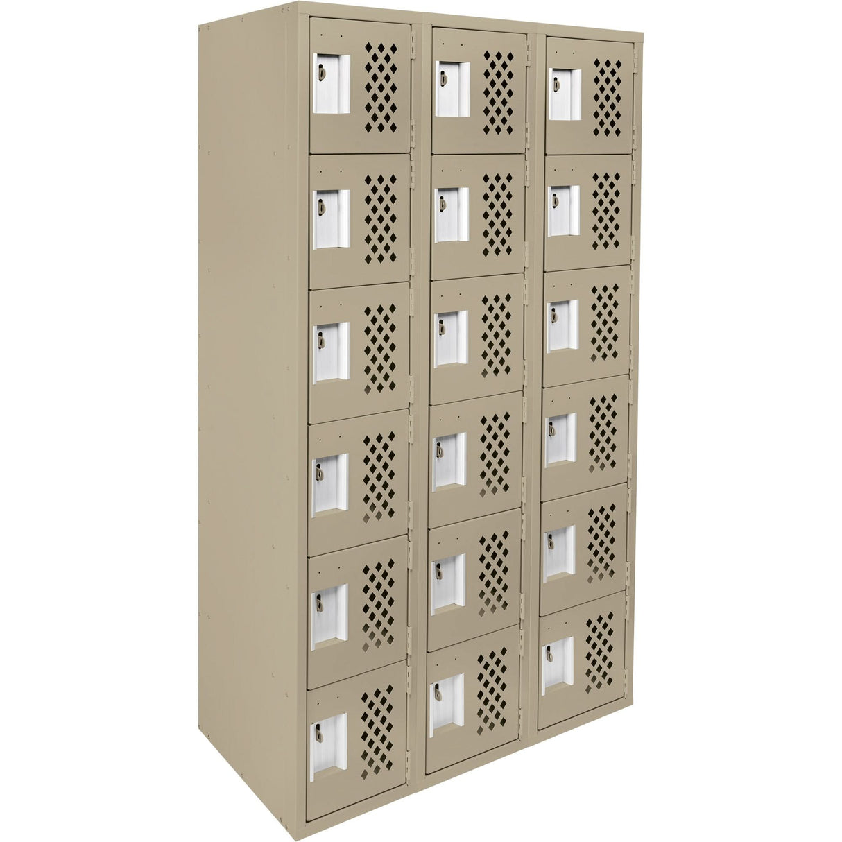 Assembled Lockerettes Clean Line™ Perforated Economy Lockers, 6 -tier, Bank of 3, 18" x 72" x 12", Steel