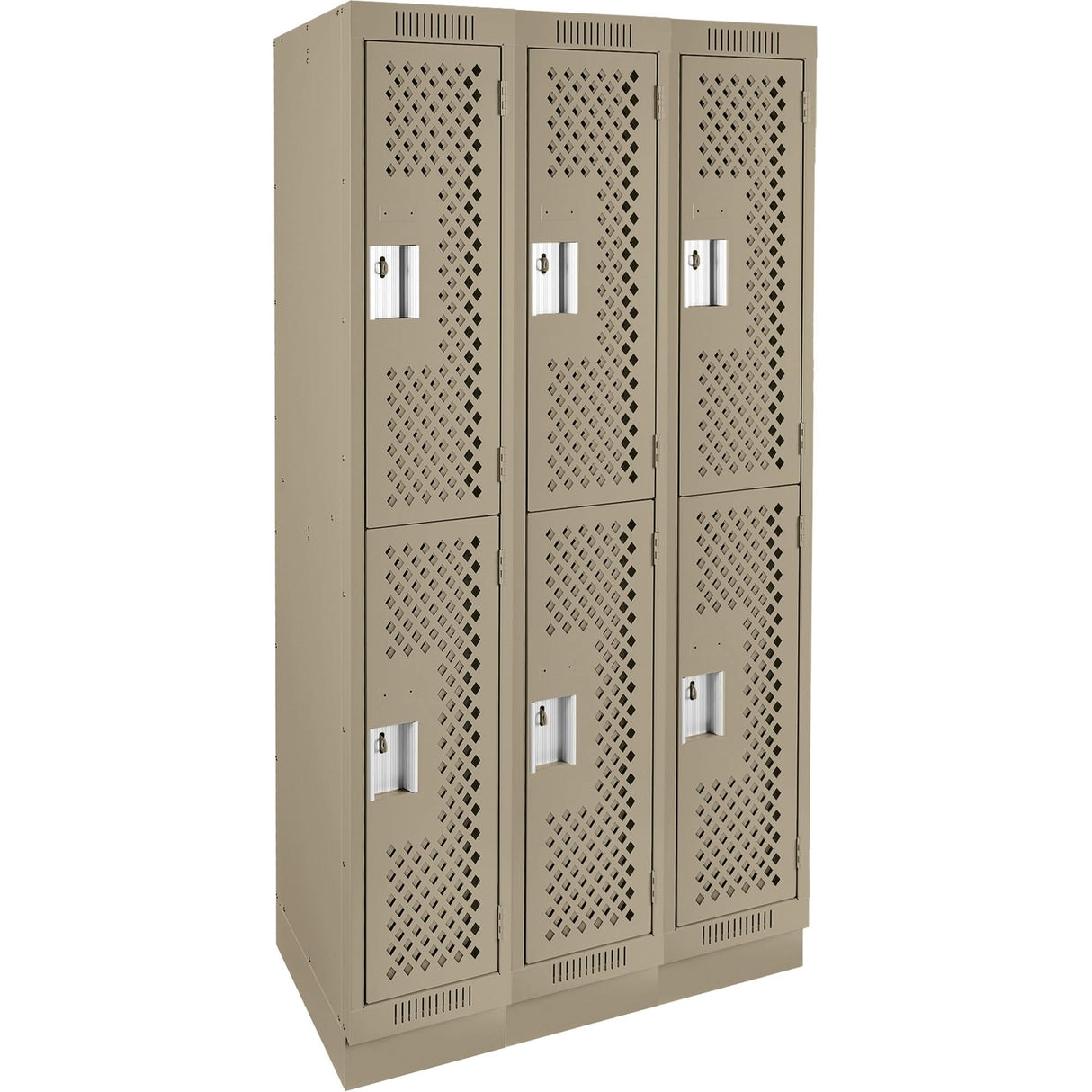 Clean Line™ Lockers, 2 -tier, Bank of 3, 36" x 15" x 76", Steel, Beige, Rivet (Assembled), Perforated