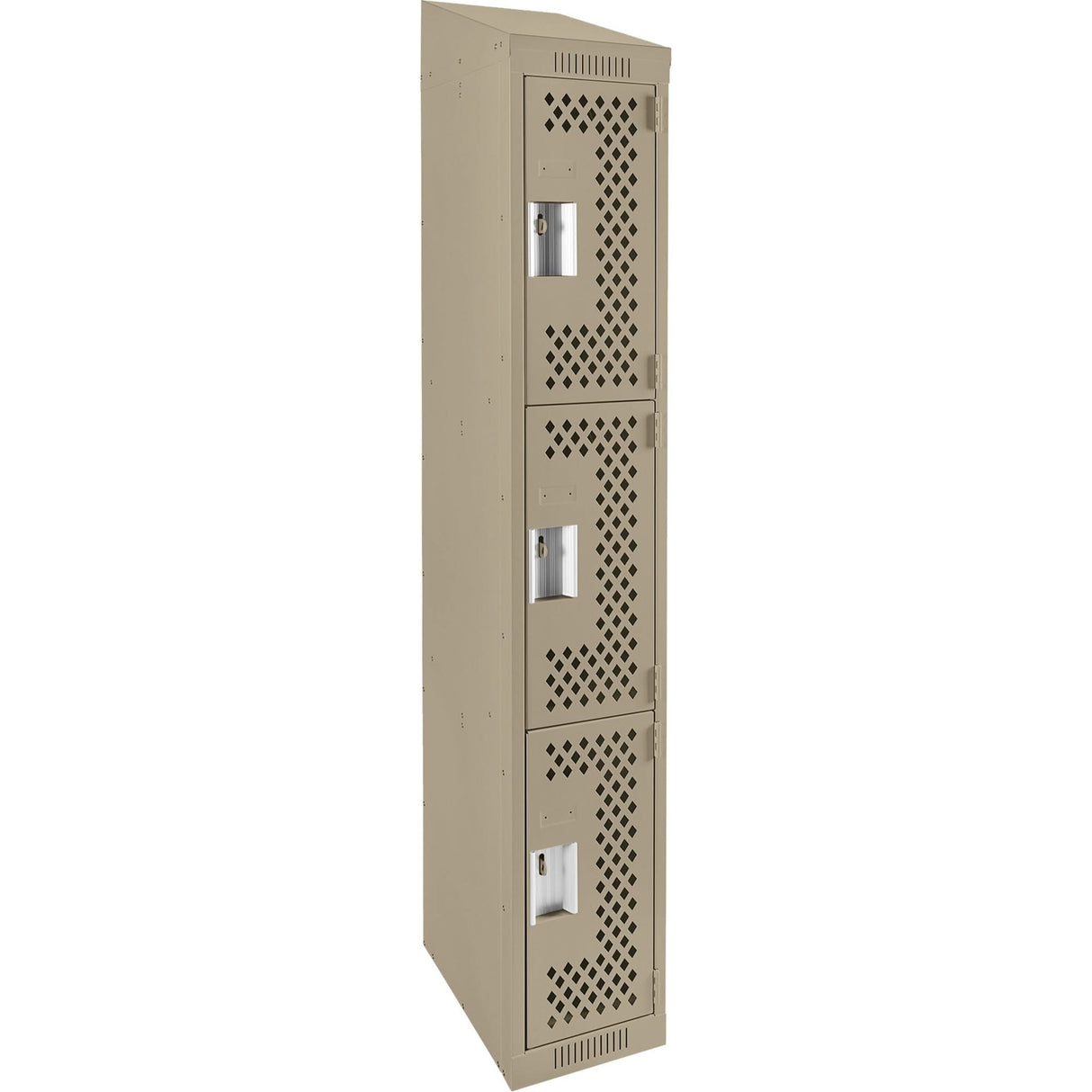Clean Line™ Lockers, 3 -tier, 12" x 15" x 78", Steel, Beige, Rivet (Assembled), Perforated