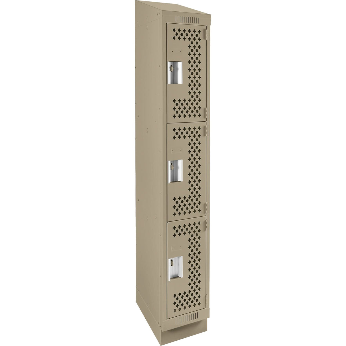 Clean Line™ Lockers, 3 -tier, 12" x 15" x 82", Steel, Beige, Rivet (Assembled), Perforated