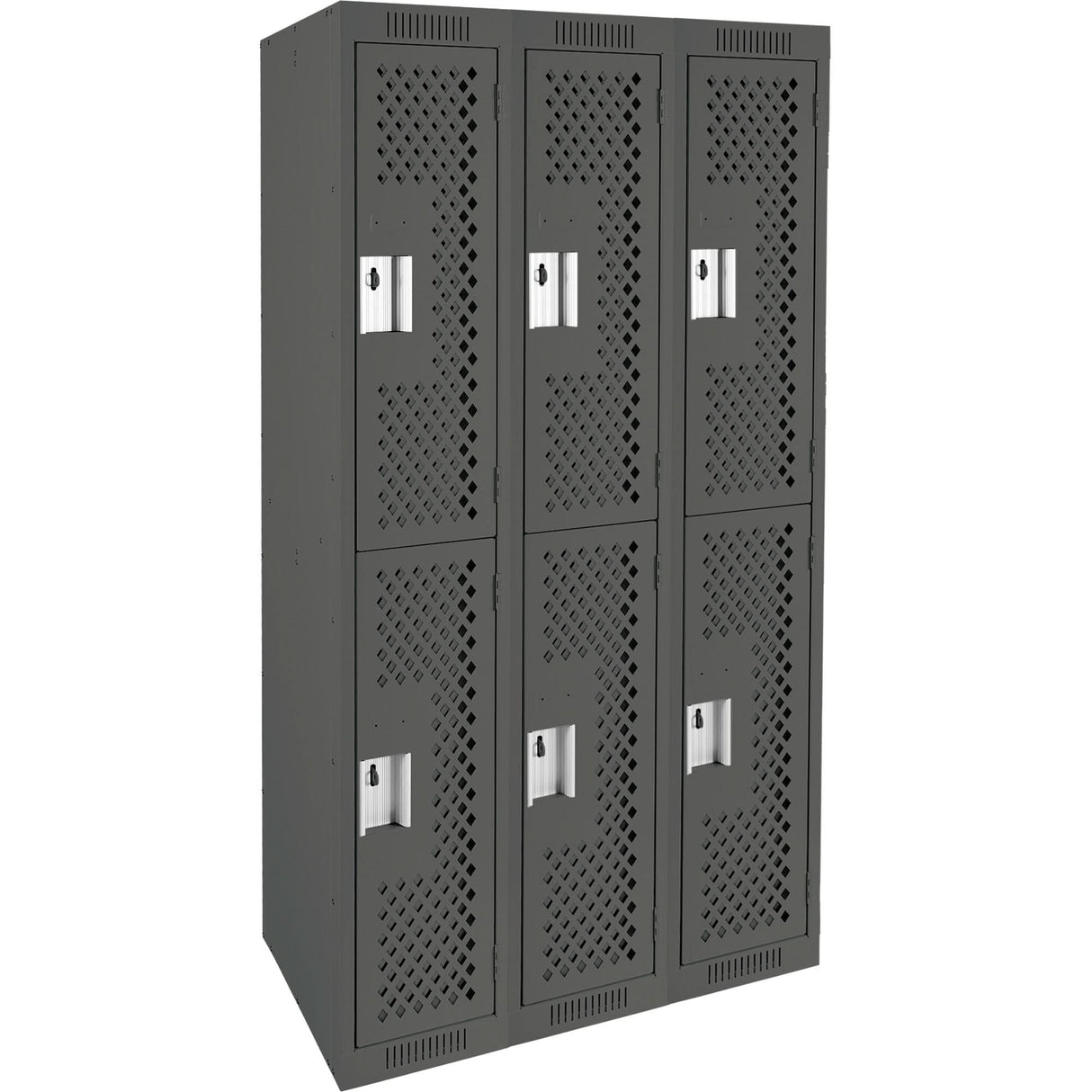 Clean Line™ Lockers, 2 -tier, Bank of 3, 36" x 15" x 72", Steel, Charcoal, Rivet (Assembled), Perforated