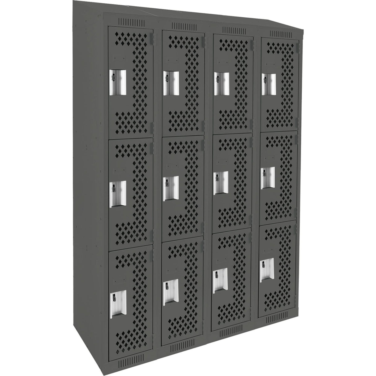 Clean Line™ Lockers, 3 -tier, Bank of 4, 48" x 18" x 78", Steel, Charcoal, Rivet (Assembled), Perforated
