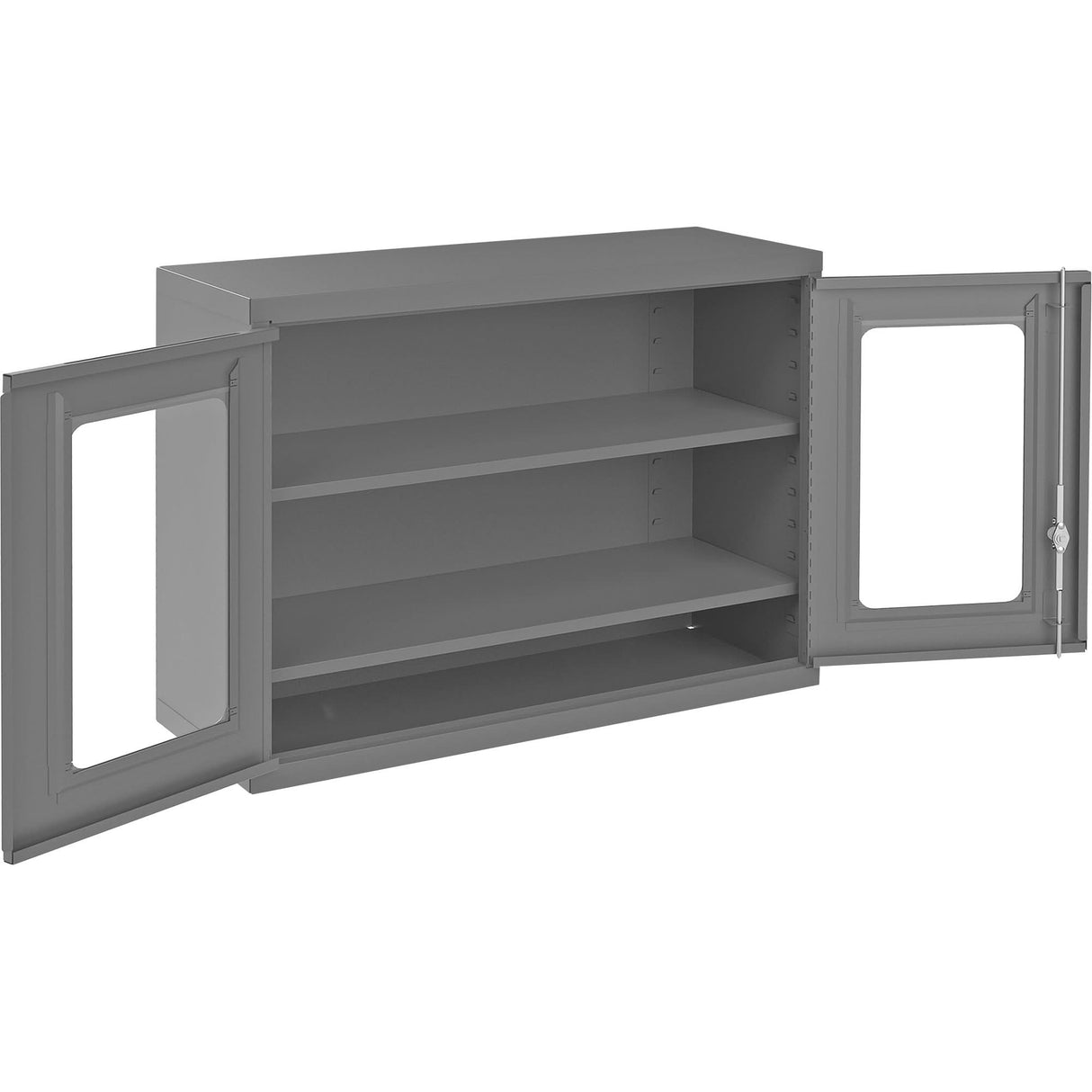 Wall-Mountable Storage Cabinet with Clearview Doors, 26-15/16" H x 35-7/8" W x 13-11/16" D, 2 Shelves, Steel, Grey