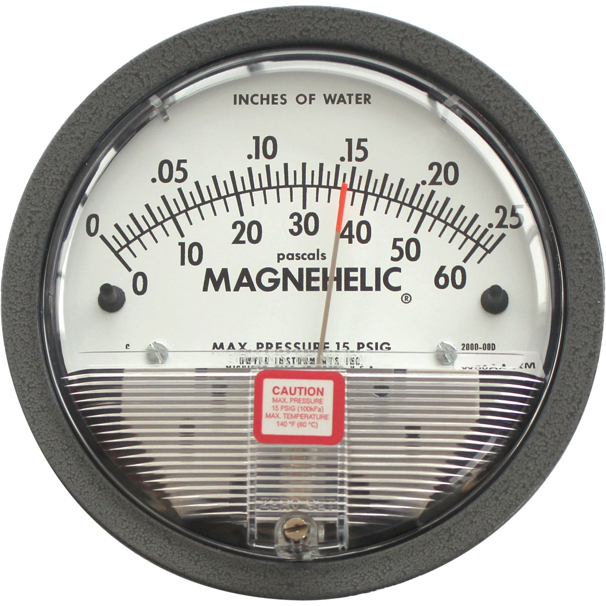 Magnehelic Differential Pressure Gauge, 4-3/4" , 0.0 - 0.25 in. w.c., Panel Mount, Analogue