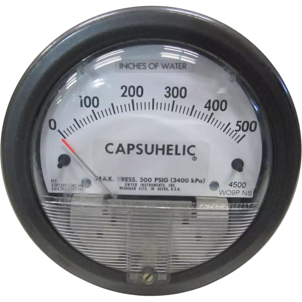 4000 Series Capsuhelic® Differential Pressure Gauge with Case, 4" , 0 - 500 in. w.c., Panel Mount, Analogue