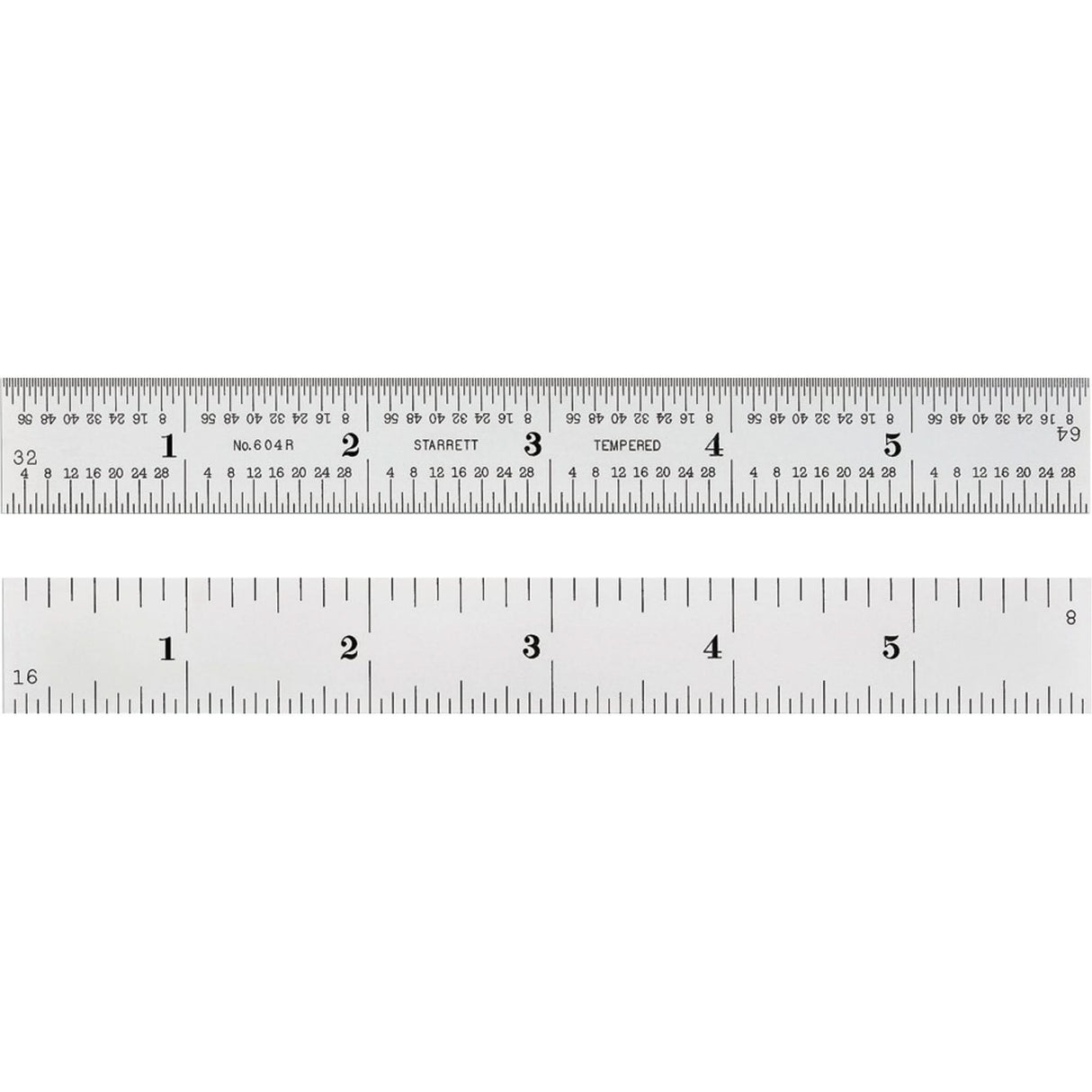 Spring-Tempered Rule, 6" L, Steel, 1/8"/1/16"/1/32"/1/64" Graduations