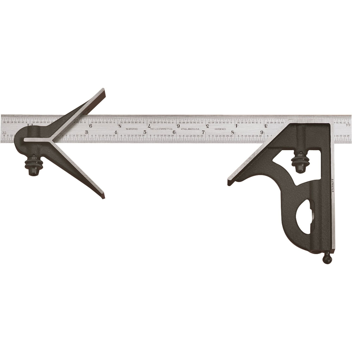 Combination Squares with Square Head & Centre Head - No. 11HC Series with Cast Iron Heads, 600 mm L, 0.5 mm Graduations, Steel, Plain