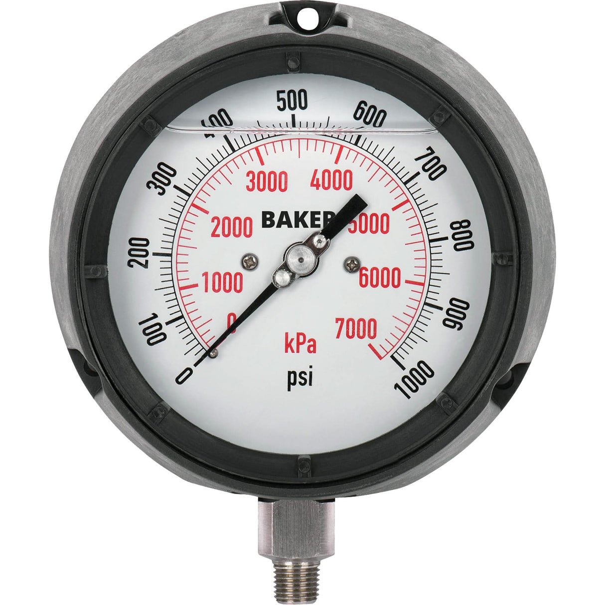 Pressure Gauge, 4-1/2" , 0 - 1000 psi, Bottom Mount, Liquid Filled Analogue