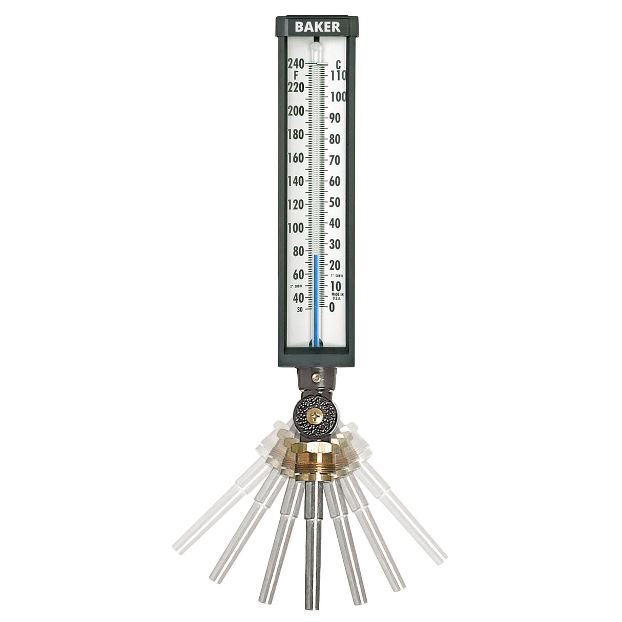 Variable Angle Industrial Thermometers, Contact, Analogue, 30-300 °F (0-149 °C)