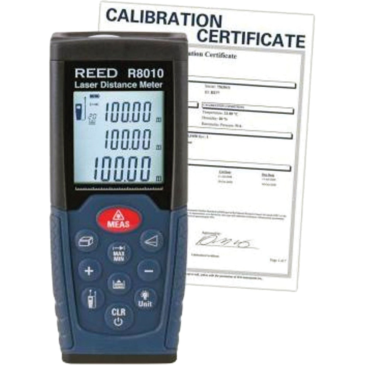 Laser Distance Meter with NIST Certificate, 1.92" - 328' (5 cm - 100 m) Range, Digital (Electronic)