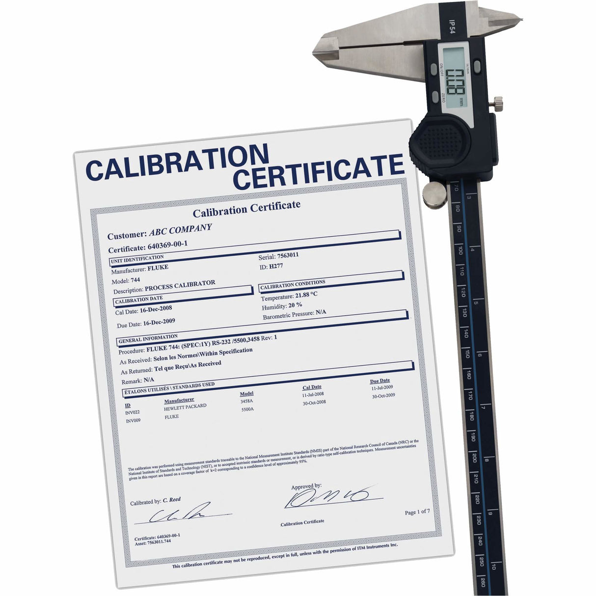 Digital Caliper with Traceable Certificate, 0.0005" (0.01 mm) Resolution, 0" - 12" (0 mm - 300 mm) Range