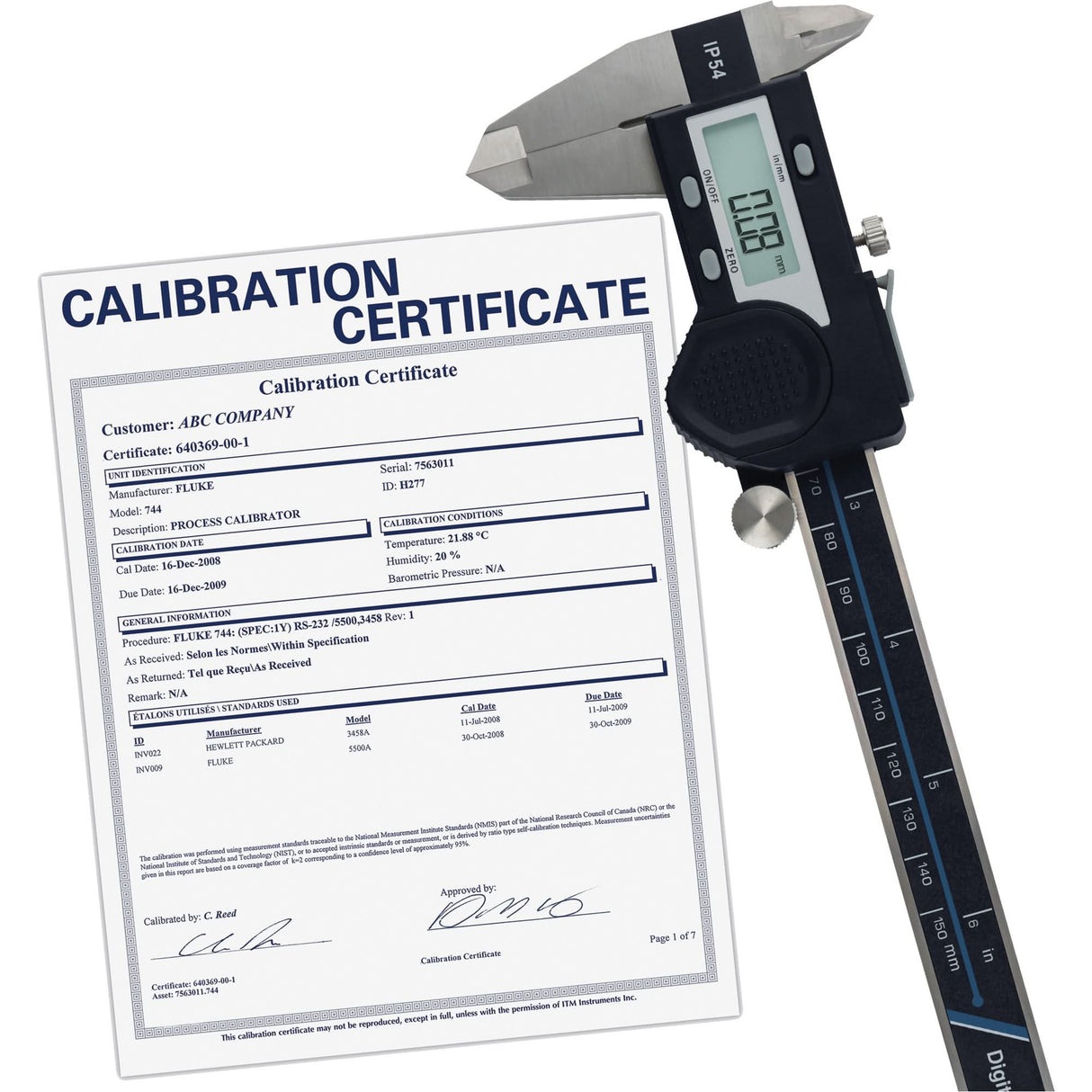 6" (150 mm) Digital Caliper with Traceable Calibration Certificate, 0.0005" (0.01 mm) Resolution, 0" - 6" (0 mm - 150 mm) Range