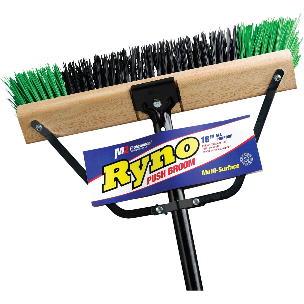 Ryno Push Broom with Braced Handle, 18", Stiff, PVC Bristles