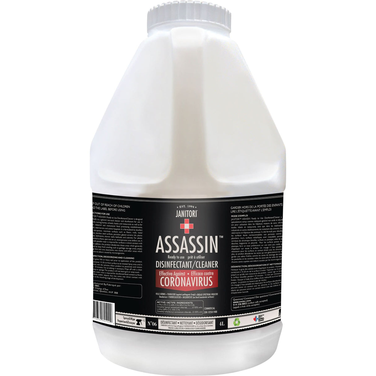 Janitori™ Assassin™ Ready-to-Use Disinfectant Cleaner, 4 L, Jug