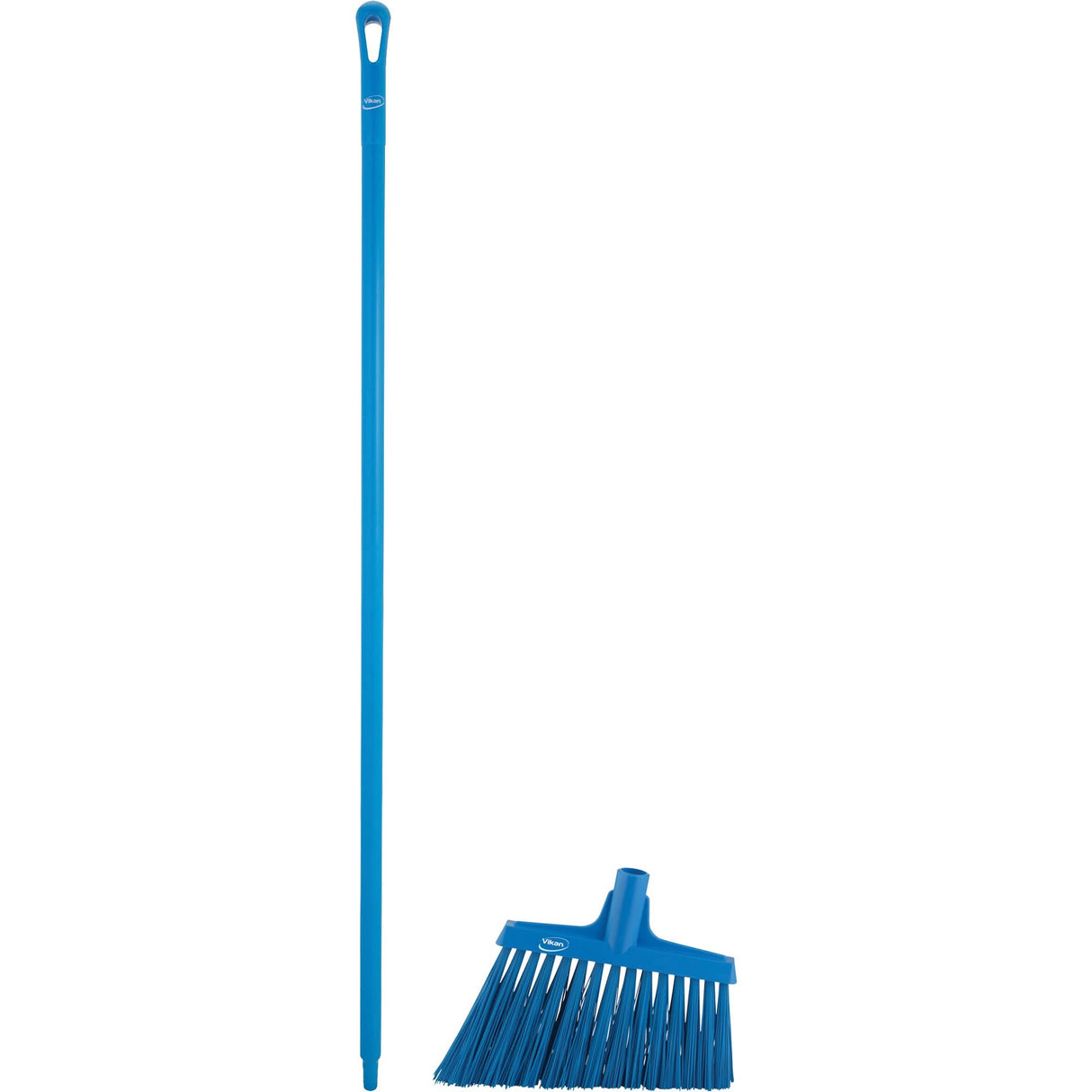 Angle Broom Head with Handle, X-Coarse Bristles, 12", Polyester, Blue
