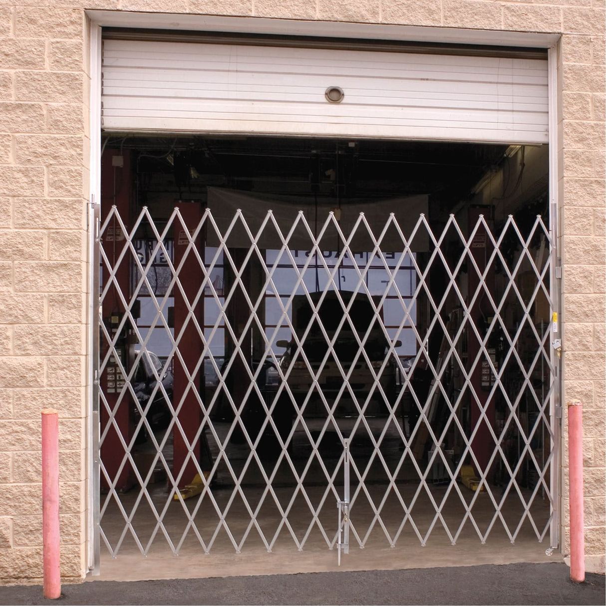Galvanized Folding Security Gates, Fixed Single Folding, 6' L x 8' H Expanded