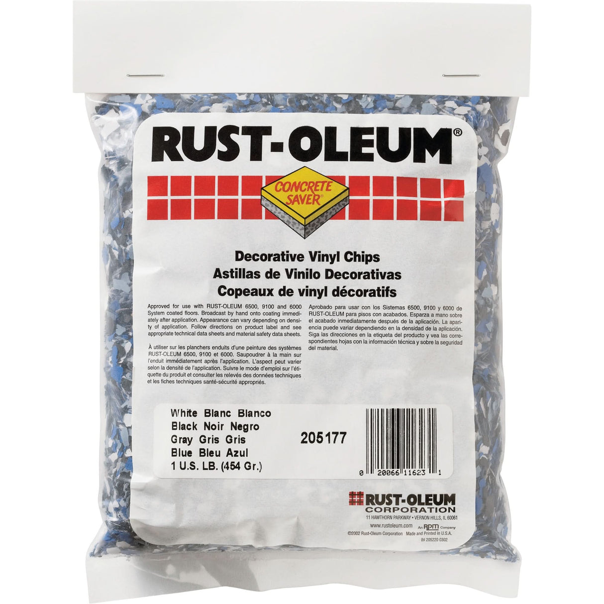 Concrete Saver® Decorative Vinyl Chips, 0.5 kg, Bag, Black/White/Blue Blend