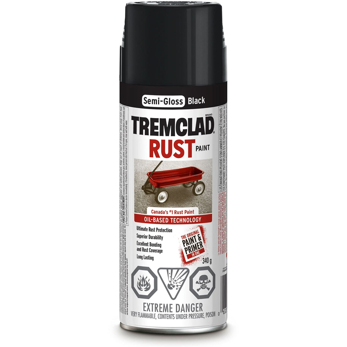 Tremclad® Oil Based Rust Paint, Black, Semi-Gloss, Aerosol Can