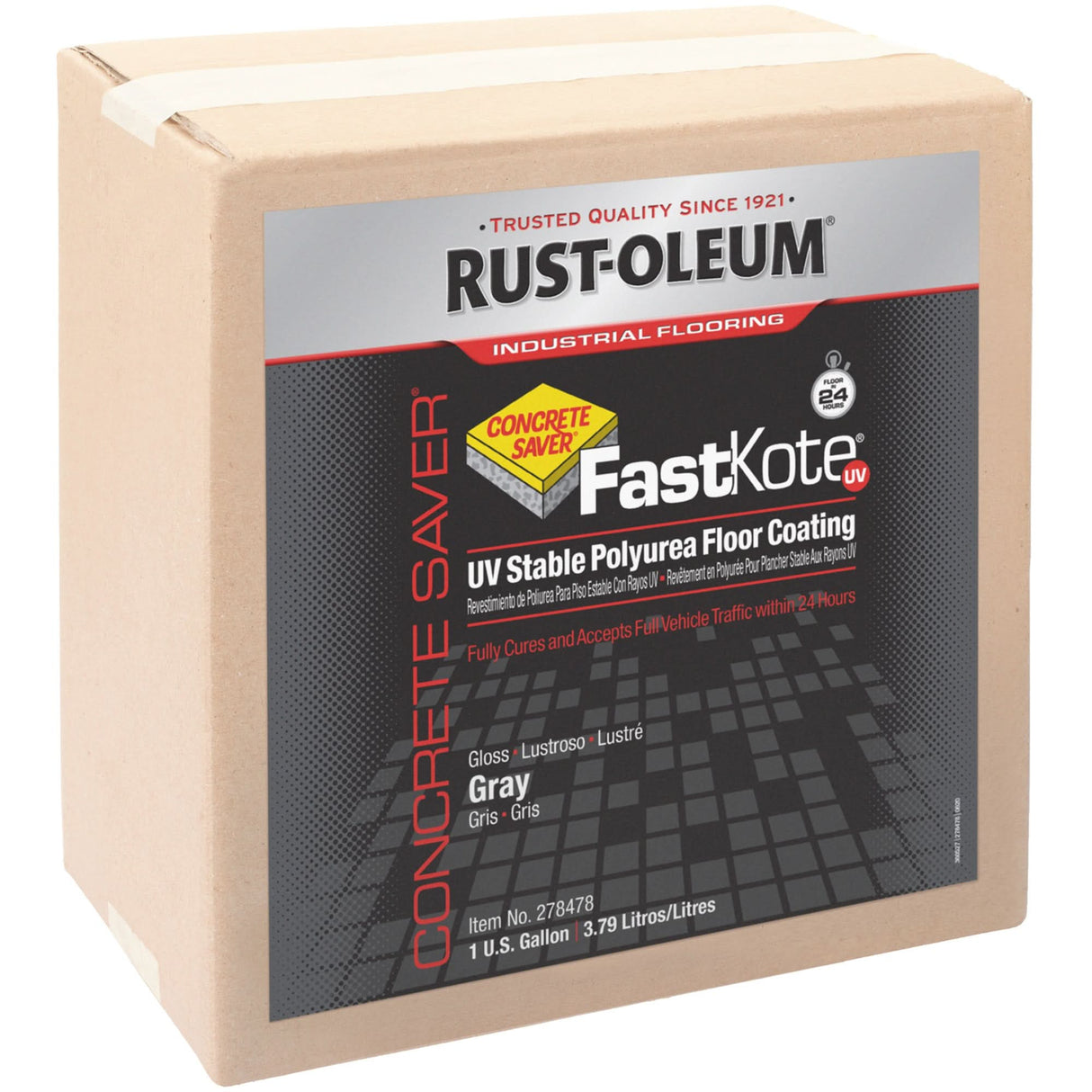 FastKote® UV Stable Polyurea Floor Coating, 1 gal., Urethane-Based, High-Gloss, Grey