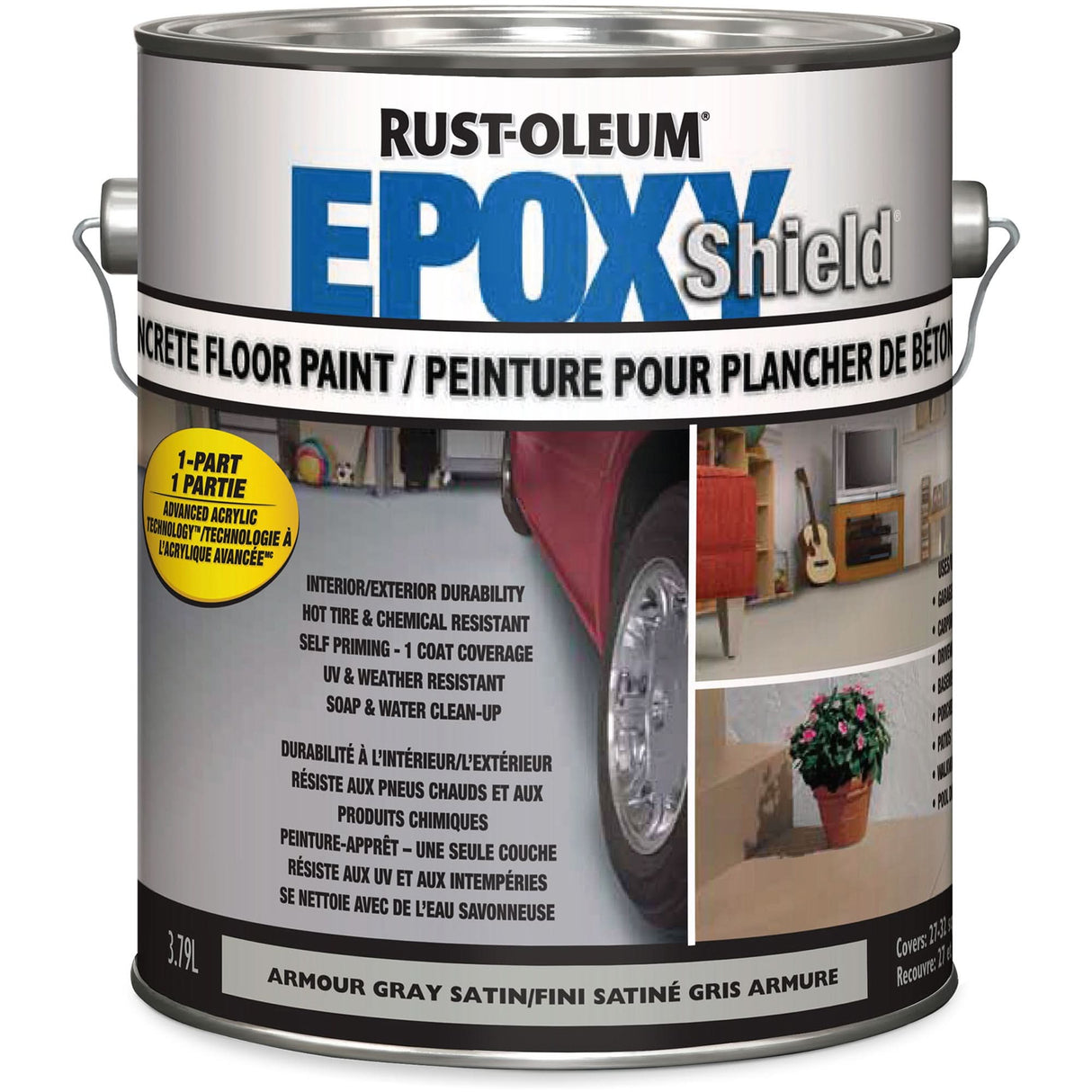 EpoxyShield® Concrete Floor Paint, 3.78 L, Water-Based, Satin, Grey