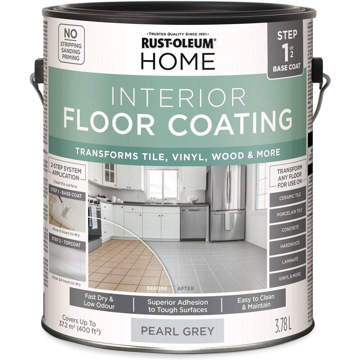 Home Interior Floor Coating System Base Coat, 3.78 L, Water-Based, Very Flat, Grey