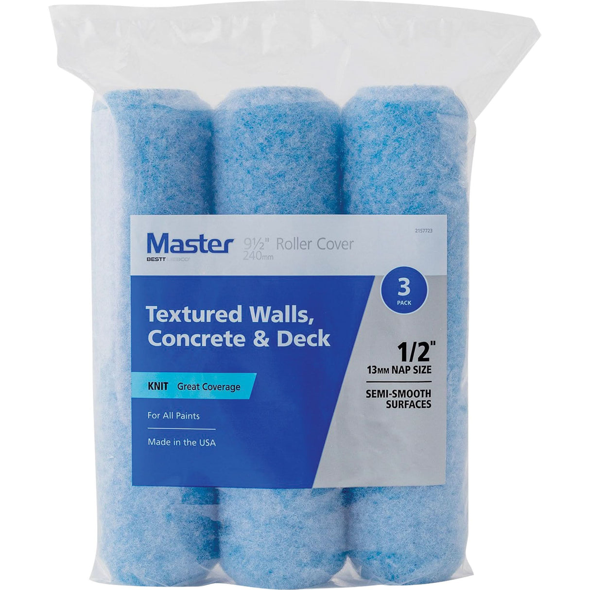 Master Standard Textured Walls, Concrete & Decks Paint Roller Covers, 13 mm (1/2") Nap, 240 mm (9-1/2") L