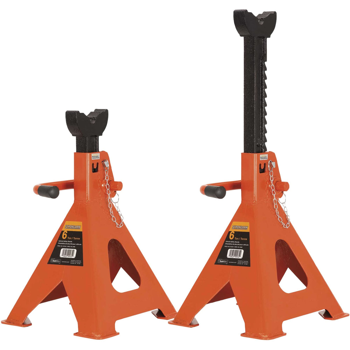 856A Jack Stands, Locking Handle/Ratchet, 6 Ton(s) Capacity, 15-1/2" - 24" H
