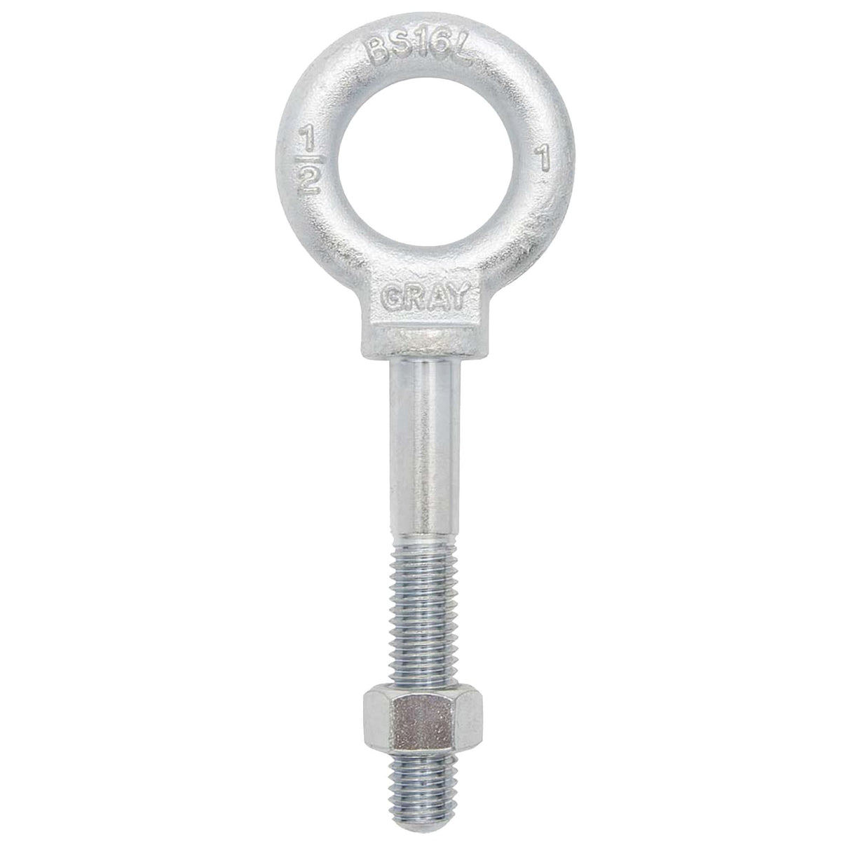 Eye Bolt, 1-11/16" Dia., 4 1/2" L, Zinc Plated, 1550 lbs. (0.775 tons) Capacity