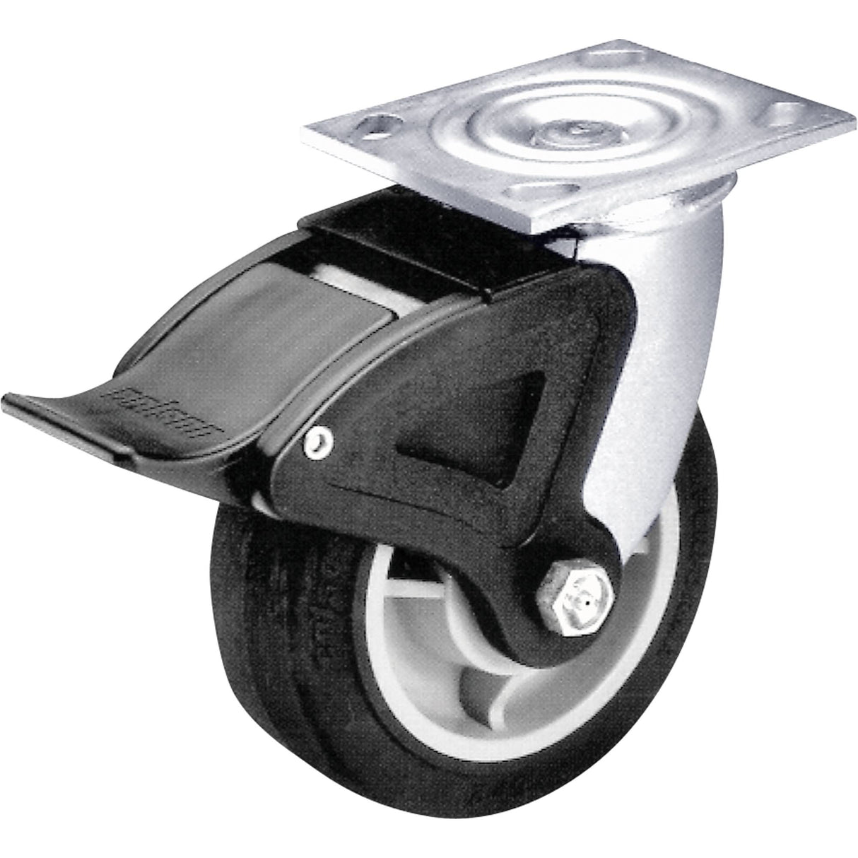 Total Locking Caster, Swivel with Brake, 6" (152.4 mm), Rubber, 450 lbs. (204 kg.)