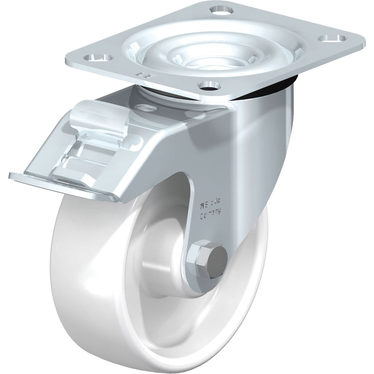 White Caster, Swivel with Brake, 4" (101.6 mm), Polyamide, 275 lbs. (125 kg.)