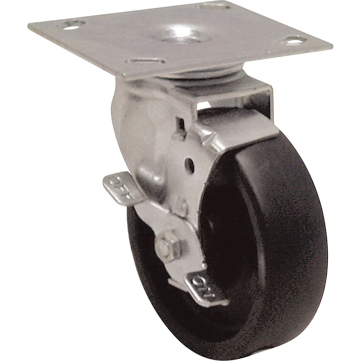 Medium Duty Caster, Swivel with Brake, 5" (127 mm), Polyolefin, 450 lbs. (204 kg.)