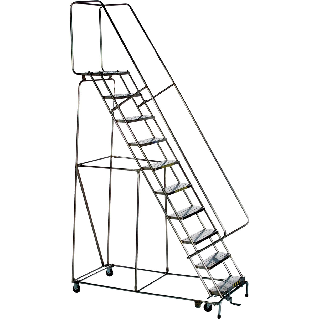 Lockstep Rolling Ladders, 12 Steps, 24" Step Width, 120" Platform Height, Stainless Steel
