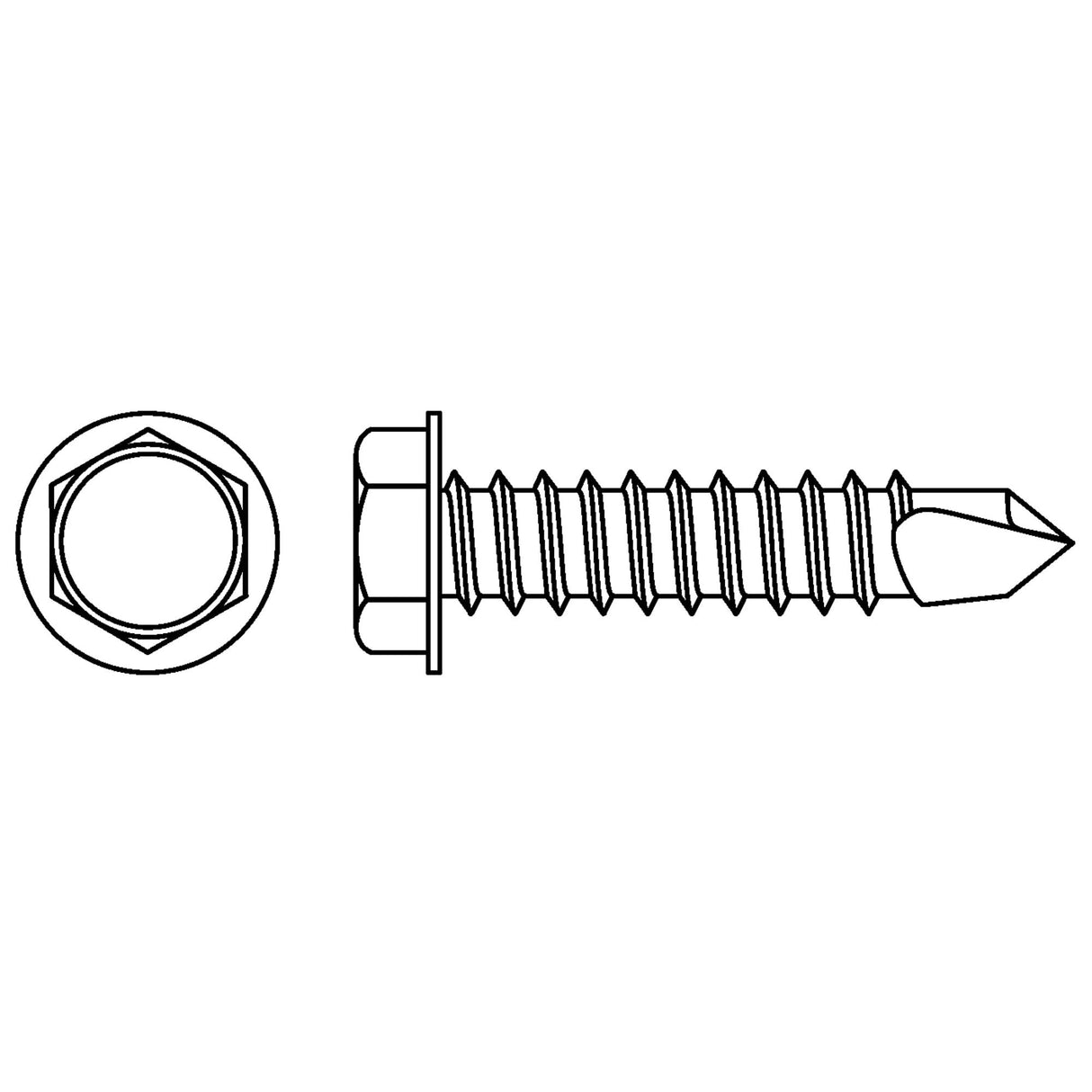 Self Drill Hex Washer, #12 x 1" L, Stainless Steel