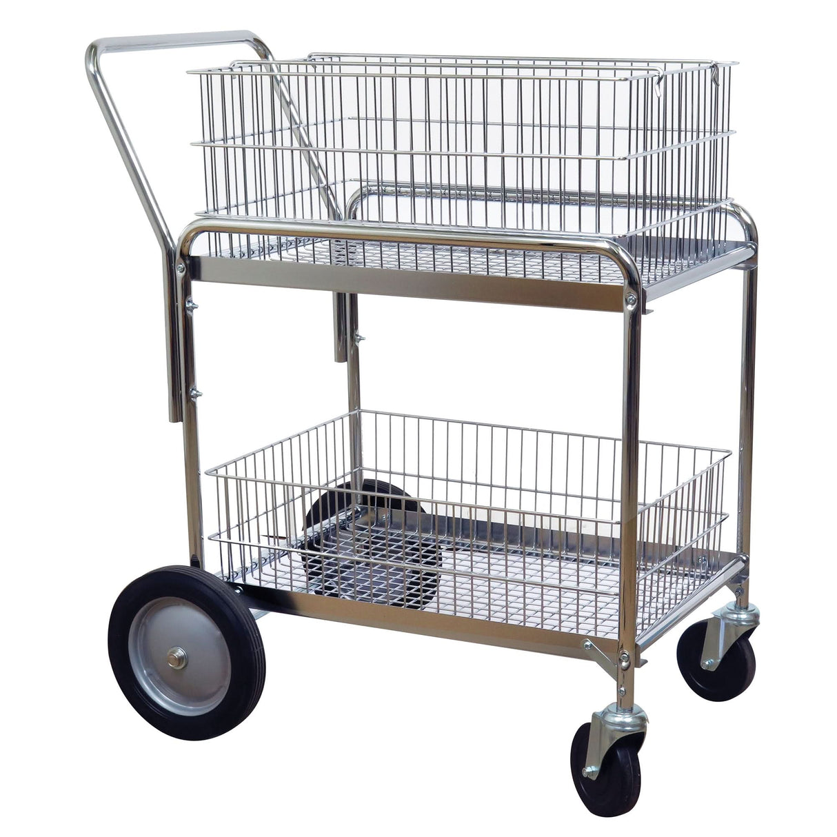 Wire Mesh Office Mail Cart, 200 lbs. Capacity, Chrome, 23-3/4" D x 33-1/2" L x 38-1/4" H, Chrome Plated
