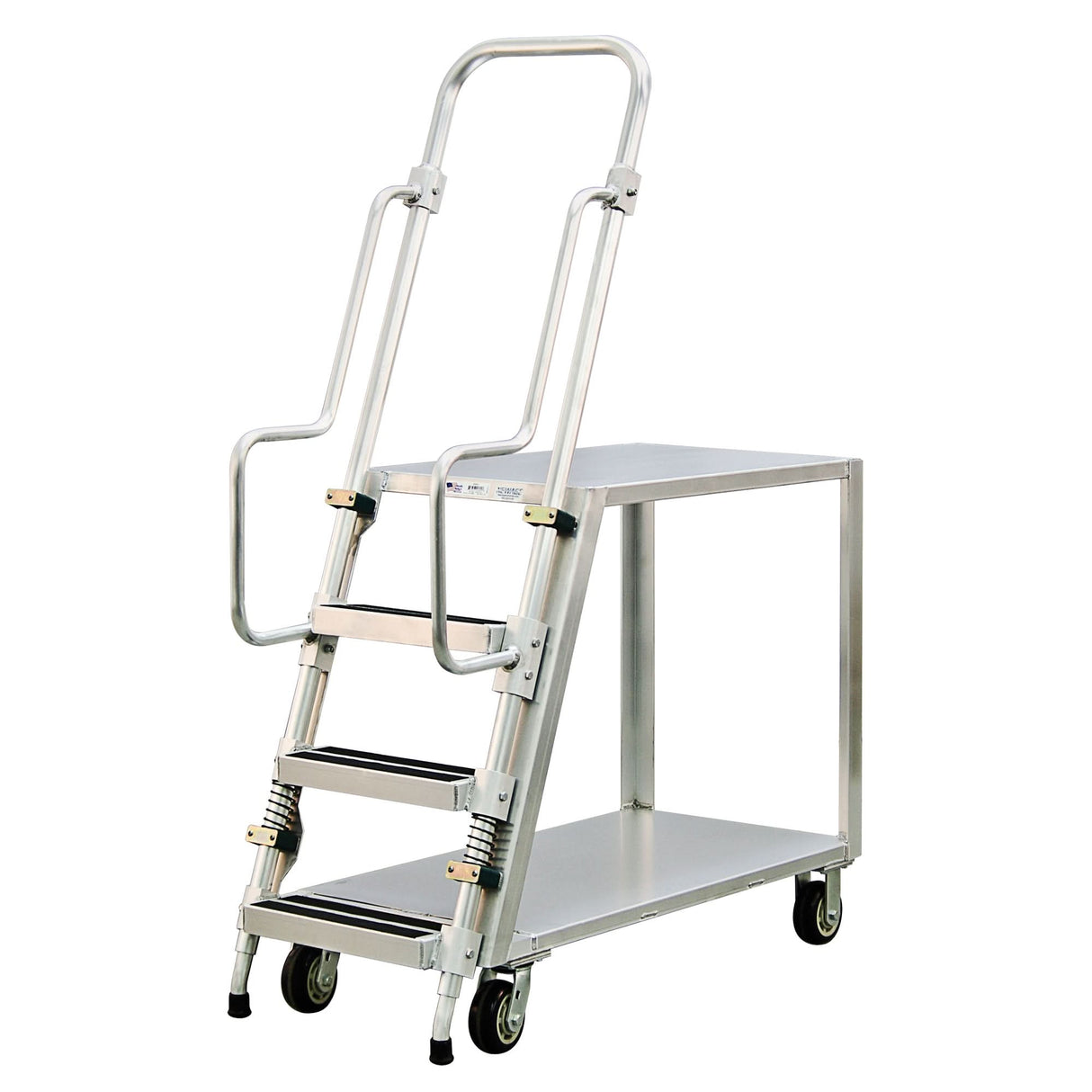 Aluminum Stock Picking Ladder Cart, Aluminum, 22" W x 51-1/2" D, 2 Shelves, 800 lbs. Capacity