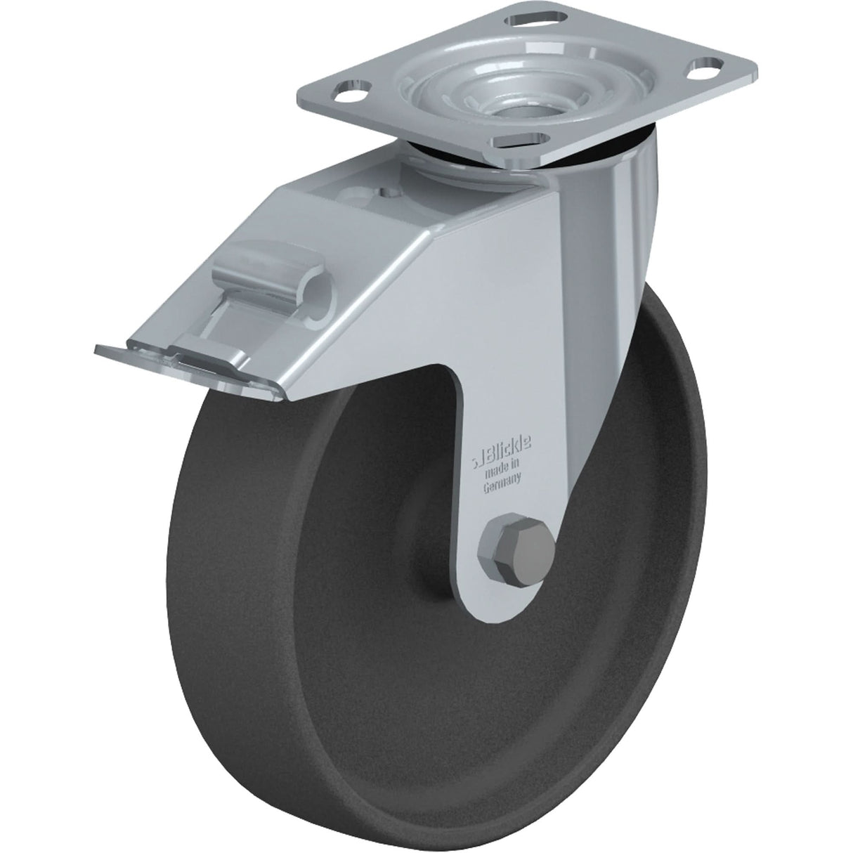 Impact-Resistant Caster, Swivel with Brake, 8" (203.2 mm), Nylon, 660 lbs. (300 kg.)