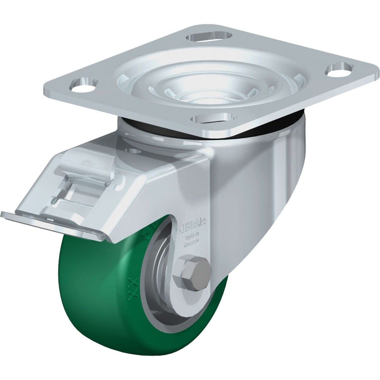 High-Quality Caster, Swivel with Brake, 3-1/8" (79.5 mm), Polyurethane Elastomer, 505 lbs. (230 kg.)