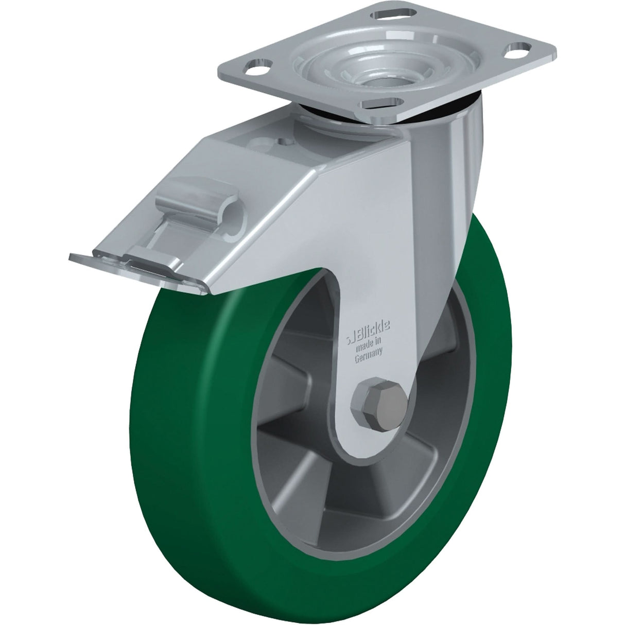 High-QualityCaster, Swivel with Brake, 8" (203.2 mm), Polyurethane Elastomer, 660 lbs. (300 kg.)